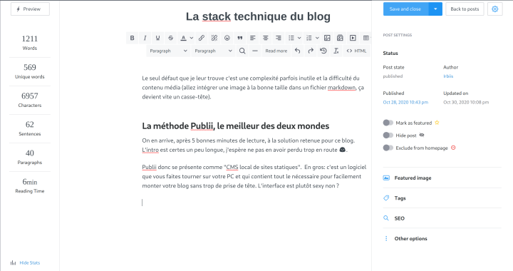 Publii Editeur de texte WYSIWYG